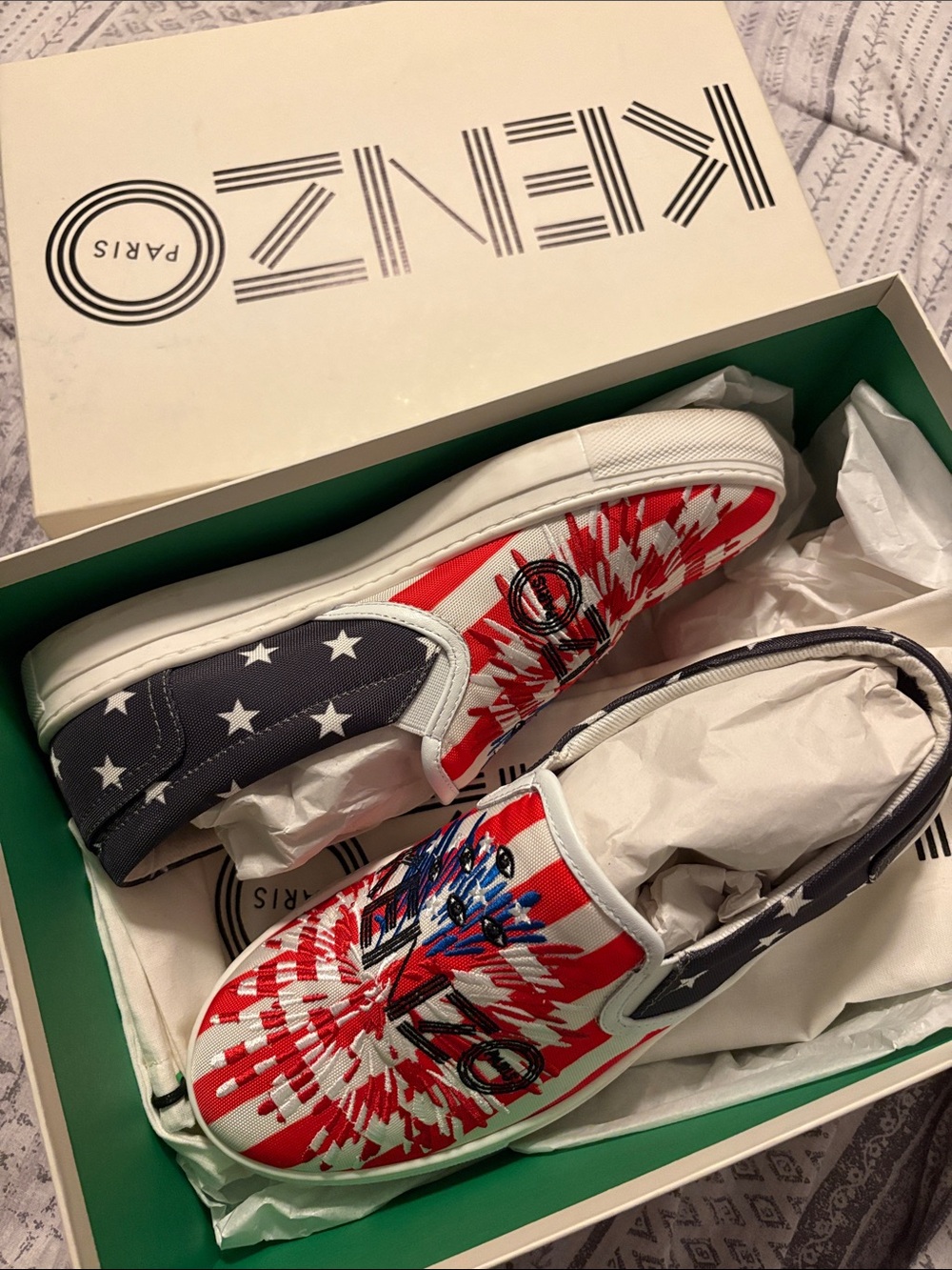 Kenzo Red, White & Navy Slip-On Sneakers